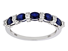 Blue Lab Created Sapphire Rhodium Over Silver Band Ring 0.92ctw