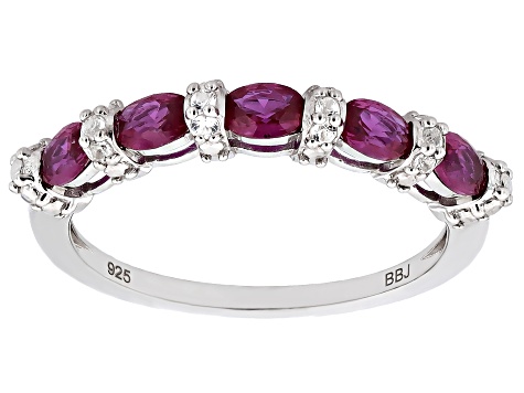 Red Lab Created Ruby with Lab White Sapphire Rhodium Over Silver Band Ring 0.92ctw