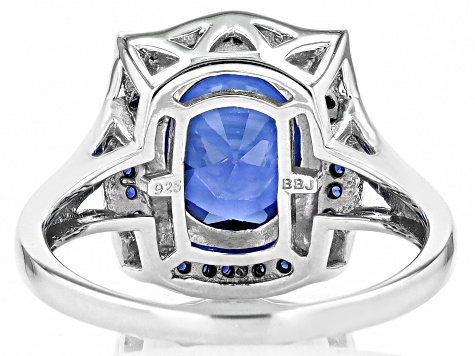 Blue Lab Created Sapphire Rhodium Over Silver Ring 3.08ctw