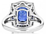 Blue Lab Created Sapphire Rhodium Over Silver Ring 3.08ctw