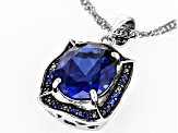 Blue Lab Created Sapphire Rhodium Over Silver Pendant with Chain 3.08ctw