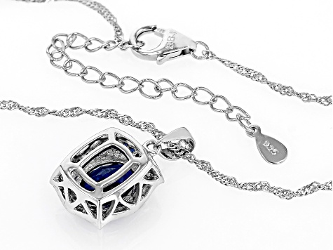 Blue Lab Created Sapphire Rhodium Over Silver Pendant with Chain 3.08ctw