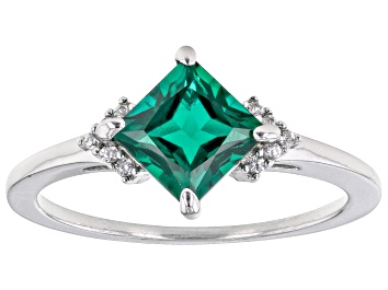Picture of Green Lab Created Emerald Rhodium Over Silver Ring 0.89ctw