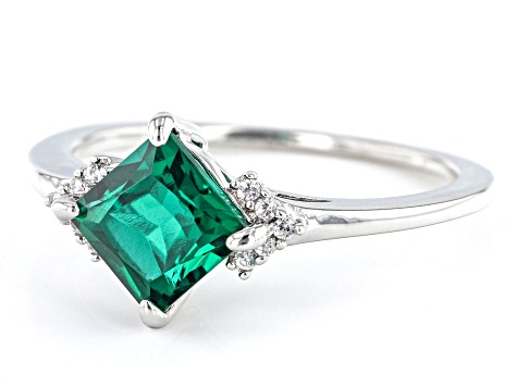 Green Lab Created Emerald Rhodium Over Silver Ring 0.89ctw