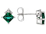 Green Lab Created Emerald Rhodium Over Silver Stud Earrings 0.98ctw
