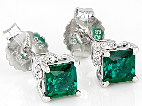 Green Lab Created Emerald Rhodium Over Silver Stud Earrings 0.98ctw