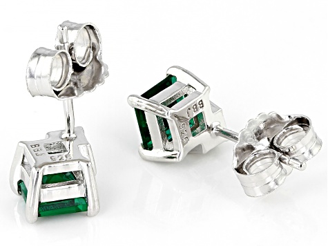 Green Lab Created Emerald Rhodium Over Silver Stud Earrings 0.98ctw