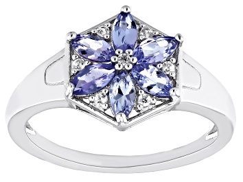 Picture of Blue Tanzanite Rhodium Over Sterling Silver Ring 0.80ctw