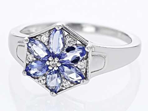 Blue Tanzanite Rhodium Over Sterling Silver Ring 0.80ctw