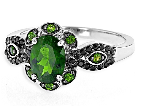Green Chrome Diopside Rhodium Over Sterling Silver Ring 1.26ctw