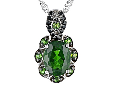 Green Chrome Diopside Rhodium Over Silver Pendant With Chain 1.18ctw