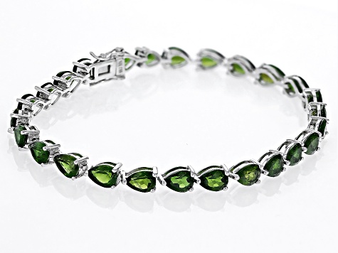 Green Chrome Diopside Rhodium Over Sterling Silver Tennis Bracelet 14.28ctw