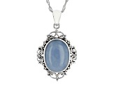 Blue Angelite Sterling Silver Solitaire Pendant With Chain