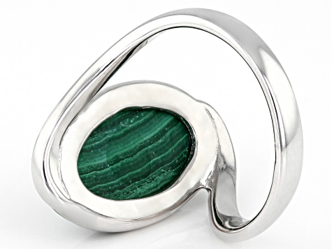 Green Malachite Rhodium Over Sterling Silver Bypass Solitaire Ring