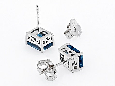 London Blue Topaz Rhodium Over Sterling Silver Stud Earrings 3.40ctw