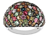 Multicolor Tourmaline Rhodium Over Sterling Silver Ring 5.08ctw