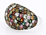 Multicolor Tourmaline Rhodium Over Sterling Silver Ring 5.08ctw