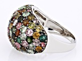 Multicolor Tourmaline Rhodium Over Sterling Silver Ring 5.08ctw