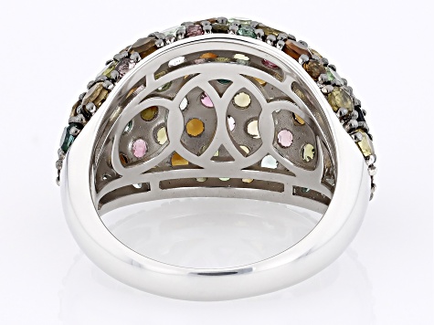 Multicolor Tourmaline Rhodium Over Sterling Silver Ring 5.08ctw