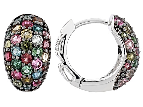 Multicolor Tourmaline Rhodium Over Sterling Silver Hoop Earrings 1.41ctw
