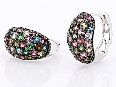 Multicolor Tourmaline Rhodium Over Sterling Silver Hoop Earrings 1.41ctw
