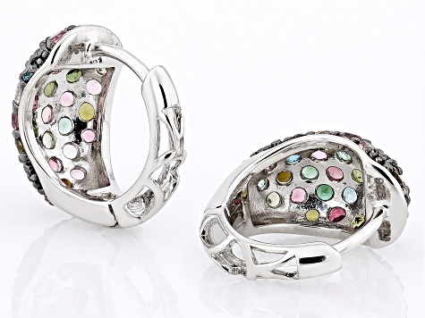 Multicolor Tourmaline Rhodium Over Sterling Silver Hoop Earrings 1.41ctw