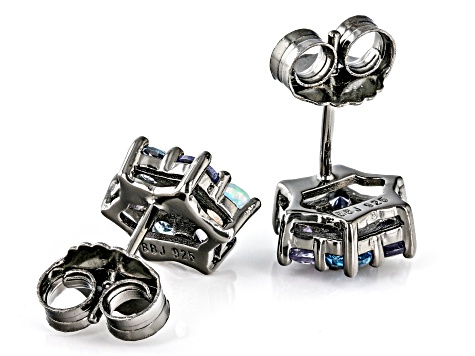 Multicolor Multi-Gem Black Rhodium Over Sterling Silver Stud Earrings 1.29ctw