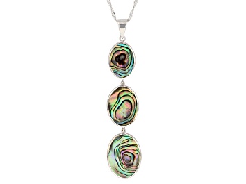 Picture of Multicolor Abalone Shell Rhodium Over Sterling Silver 3-Stone Pendant With Chain
