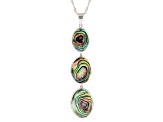 Multicolor Abalone Shell Rhodium Over Sterling Silver 3-Stone Pendant With Chain