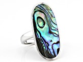 Multicolor Abalone Shell Rhodium Over Sterling Silver Solitaire Ring