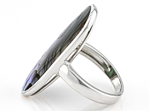 Multicolor Abalone Shell Rhodium Over Sterling Silver Solitaire Ring