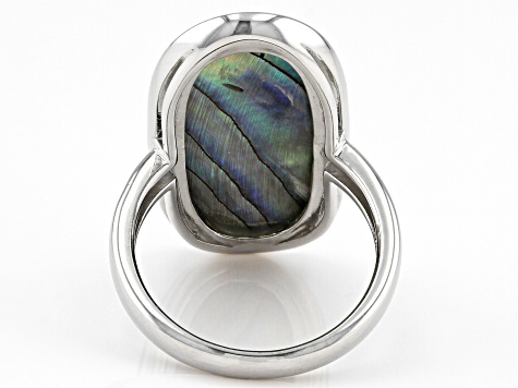 Multicolor Abalone Shell Rhodium Over Sterling Silver Solitaire Ring