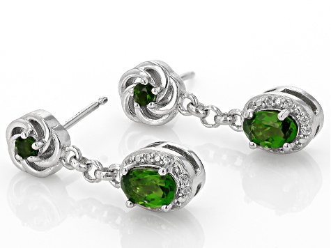 Green Chrome Diopside Rhodium Over Silver Dangle Earrings 1.06ctw