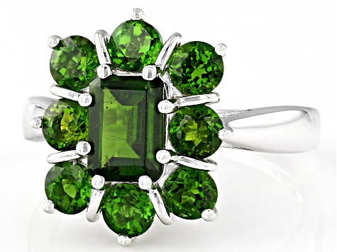 Green Chrome Diopside Rhodium Over Sterling Silver Ring 2.22ctw