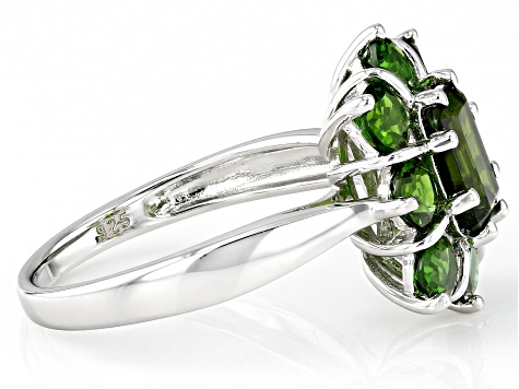 Green Chrome Diopside Rhodium Over Sterling Silver Ring 2.22ctw