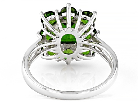 Green Chrome Diopside Rhodium Over Sterling Silver Ring 2.22ctw