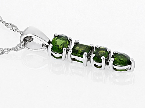 Green Chrome Diopside Rhodium Over Sterling Silver Dangle Pendant With Chain 1.20ctw