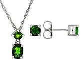 Green Chrome Diopside Rhodium Over Silver Earrings And Pendant With Chain Set 1.98ctw