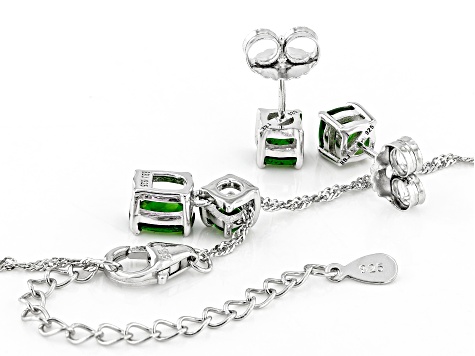 Green Chrome Diopside Rhodium Over Silver Earrings And Pendant With Chain Set 1.98ctw