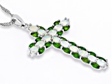 Multicolor Ethiopian Opal Rhodium Over Silver Cross Pendant Chain 2.59ctw