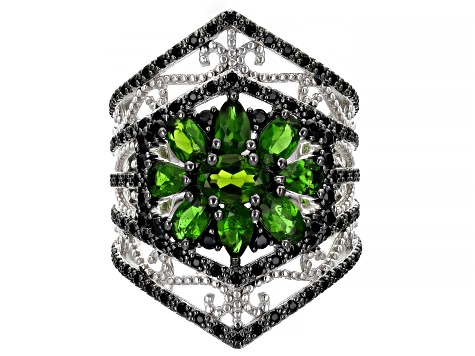 Green Chrome Diopside Rhodium Over Sterling Silver Ring 2.79ctw