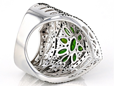 Green Chrome Diopside Rhodium Over Sterling Silver Ring 2.79ctw