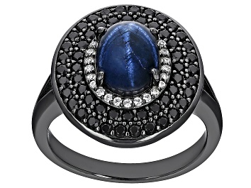 Picture of Blue Star Sapphire, Black Rhodium Over Sterling Silver Ring 3.72ctw