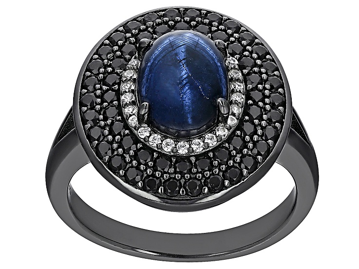 Blue Rhodium & Diamond Coil Ring 7