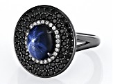 Blue Star Sapphire, Black Rhodium Over Sterling Silver Ring 3.72ctw