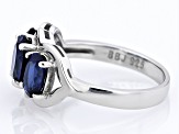 Blue Lab Created Sapphire Rhodium Over Sterling Silver 3-Stone Ring 4.25ctw