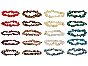 Multi-Color Assorted Gemstone Set of 20 Chips Stretch Bracelets