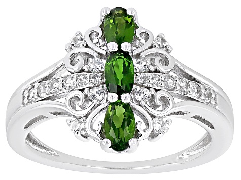 Green Chrome Diopside Rhodium Over Sterling Silver Ring 0.94ctw