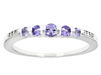 Picture of Blue Tanzanite Rhodium Over Sterling Silver Band Ring 0.32ctw