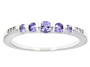 Blue Tanzanite Rhodium Over Sterling Silver Band Ring 0.32ctw